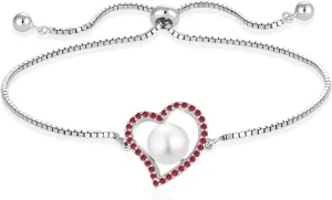 STARCHENIE 925 Sterling Silver Freshwater Pearl Bracelet Birthstone Heart Bracelet for Women - Elegant Jewelry Gift with Adjustable Chain