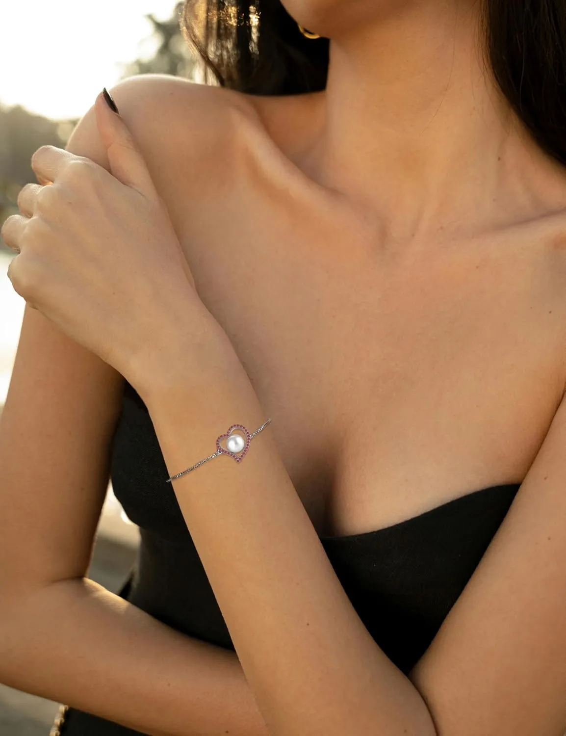 STARCHENIE 925 Sterling Silver Freshwater Pearl Bracelet Birthstone Heart Bracelet for Women - Elegant Jewelry Gift with Adjustable Chain
