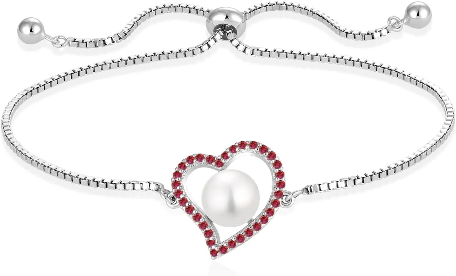 STARCHENIE 925 Sterling Silver Freshwater Pearl Bracelet Birthstone Heart Bracelet for Women - Elegant Jewelry Gift with Adjustable Chain