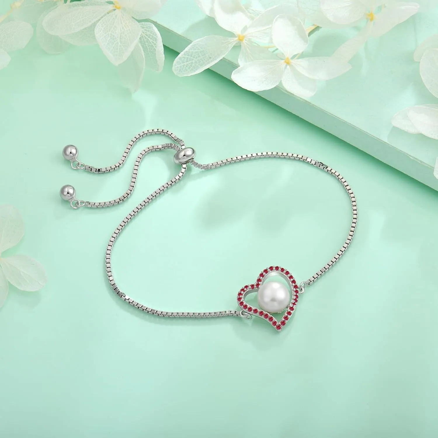 STARCHENIE 925 Sterling Silver Freshwater Pearl Bracelet Birthstone Heart Bracelet for Women - Elegant Jewelry Gift with Adjustable Chain