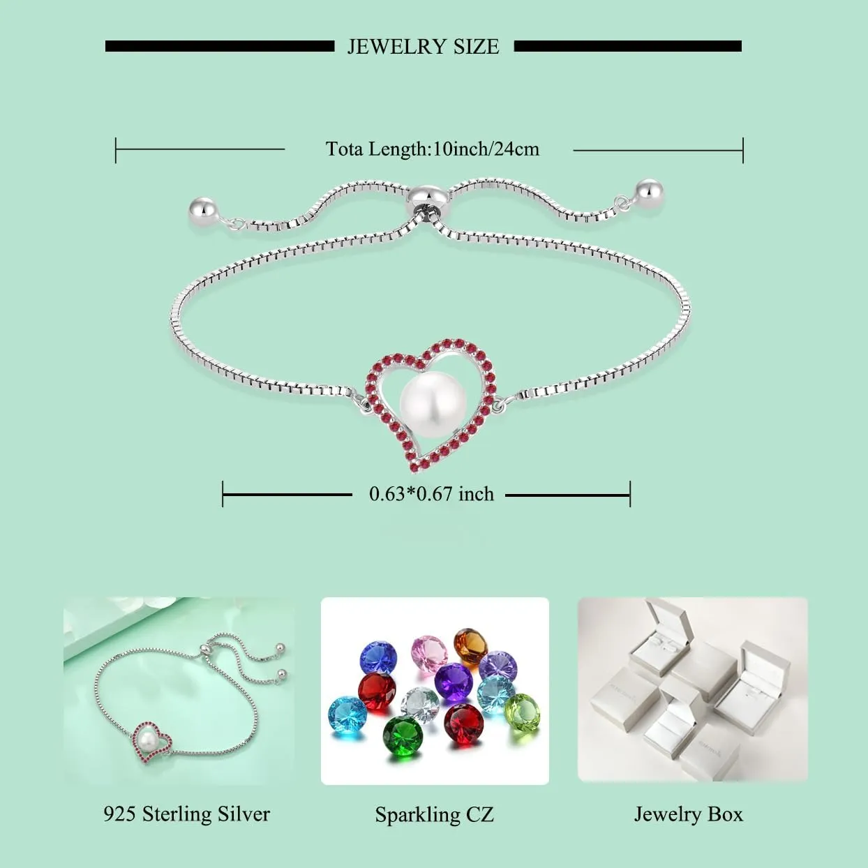 STARCHENIE 925 Sterling Silver Freshwater Pearl Bracelet Birthstone Heart Bracelet for Women - Elegant Jewelry Gift with Adjustable Chain
