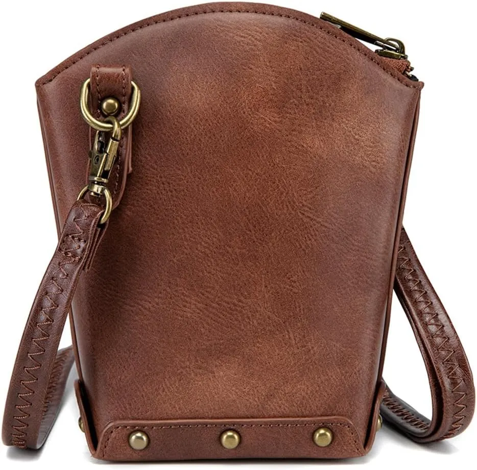 Steampunk Clock Design Crossbody Bag, Black Leather Mini Purse with Metal Gears, Gothic Chain Accent