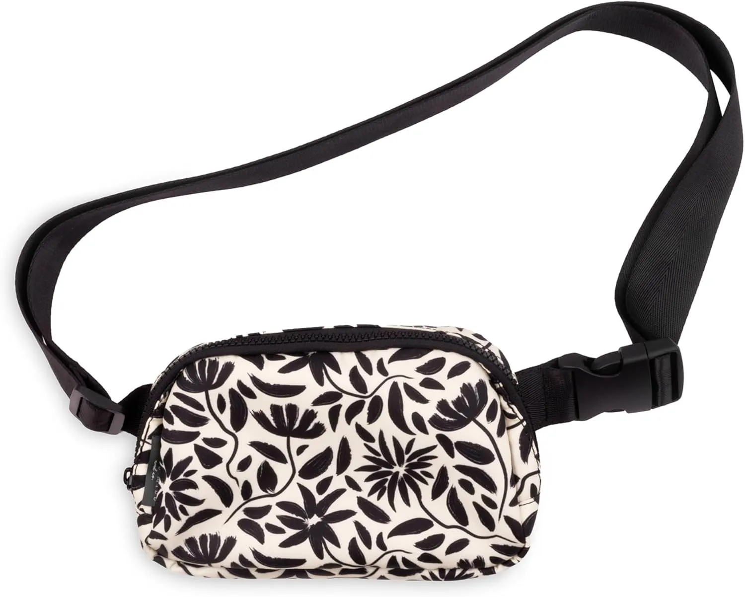 Steel Mill & Co Cute Crossbody Sling Bag for Women, Adjustable Small Purse with Buckle, Hand Drawn Black Floral