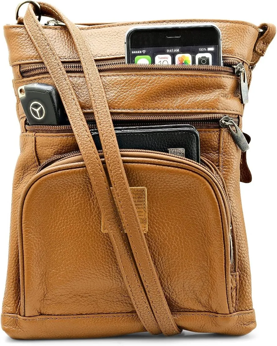 Steeltime Unisex Super Soft Leather Crossbody Bag with Lords Prayer or Serenity Prayer Patch with Carrying Strap