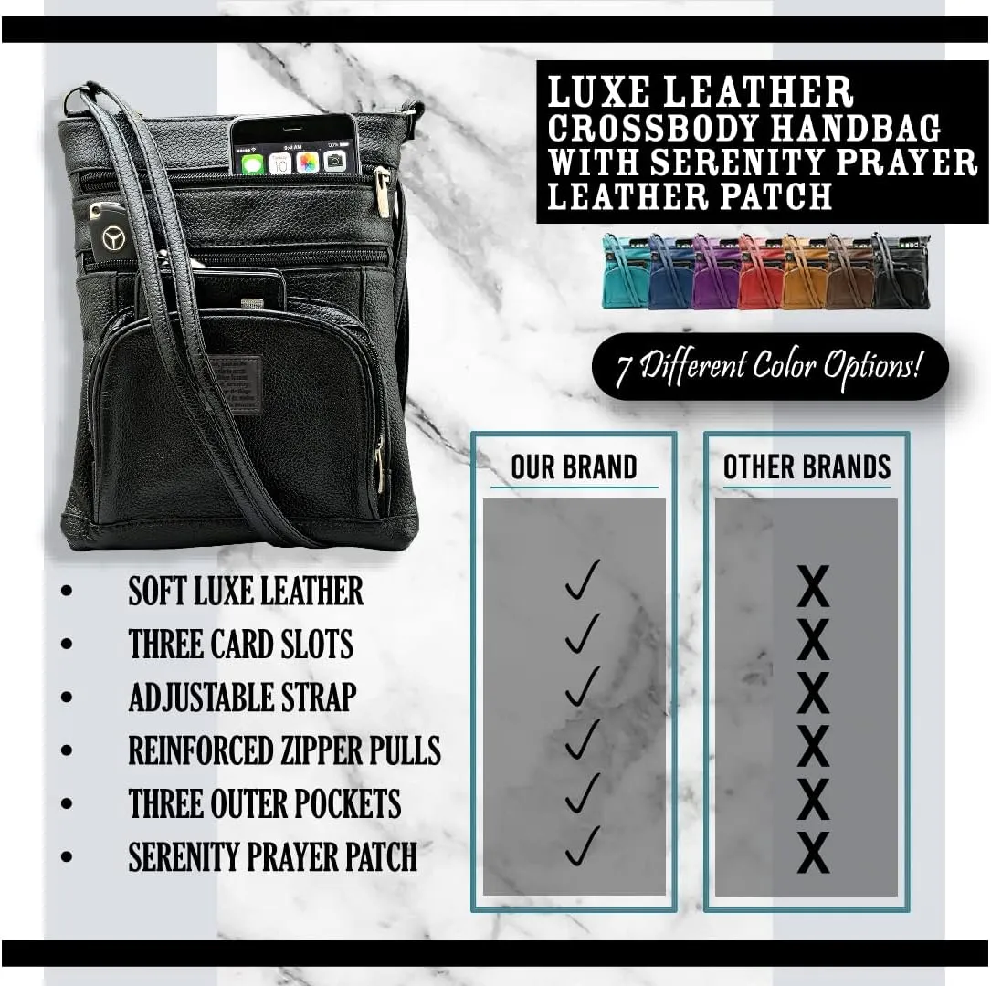 Steeltime Unisex Super Soft Leather Crossbody Bag with Lords Prayer or Serenity Prayer Patch with Carrying Strap