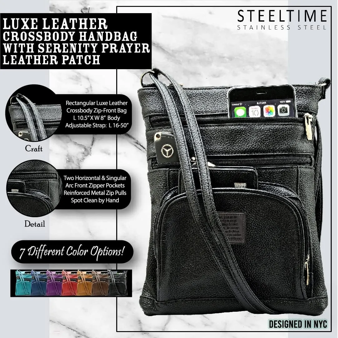Steeltime Unisex Super Soft Leather Crossbody Bag with Lords Prayer or Serenity Prayer Patch with Carrying Strap