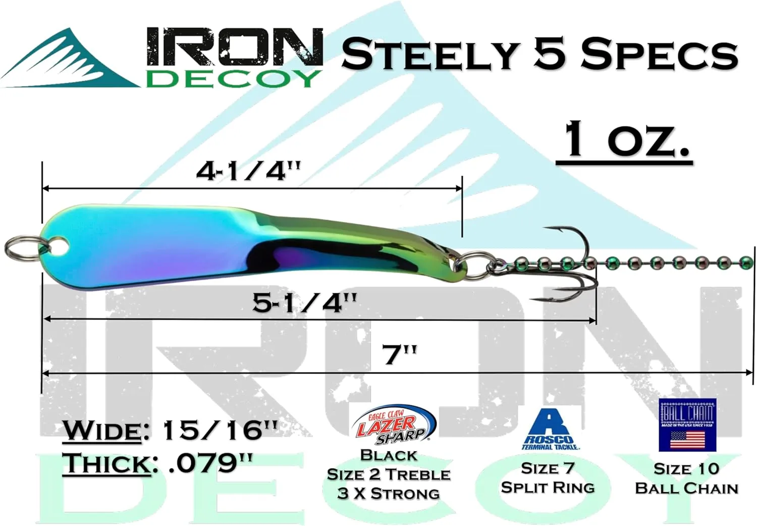 Steely Fishing Lure Spoon, Casting, Trolling, Jigging, Ice, Lake, River, Stream, Freshwater, Trout, Bass, Walley, Salmon, Crappie, Pike