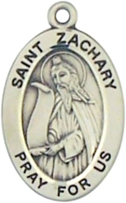 Sterling Silver Catholic Patron Saint Oval Medal Pendant, 7/8 Inch