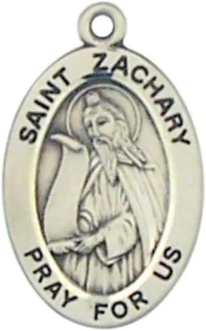 Sterling Silver Catholic Patron Saint Oval Medal Pendant, 7/8 Inch