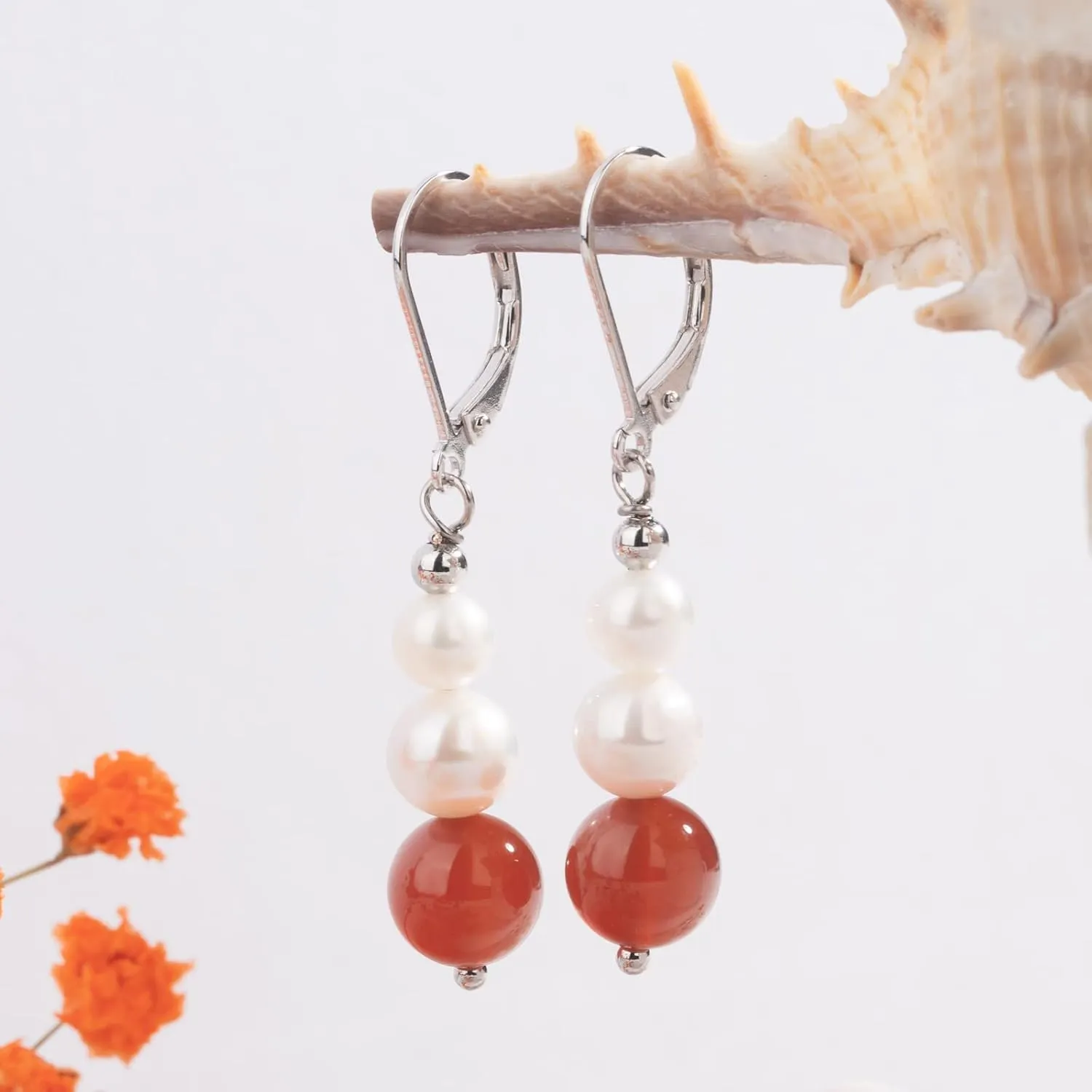 Sterling Silver Freshwater Cultured Pearl Drop Earrings Size 4-8mm Dangle Leverback Earring for Women