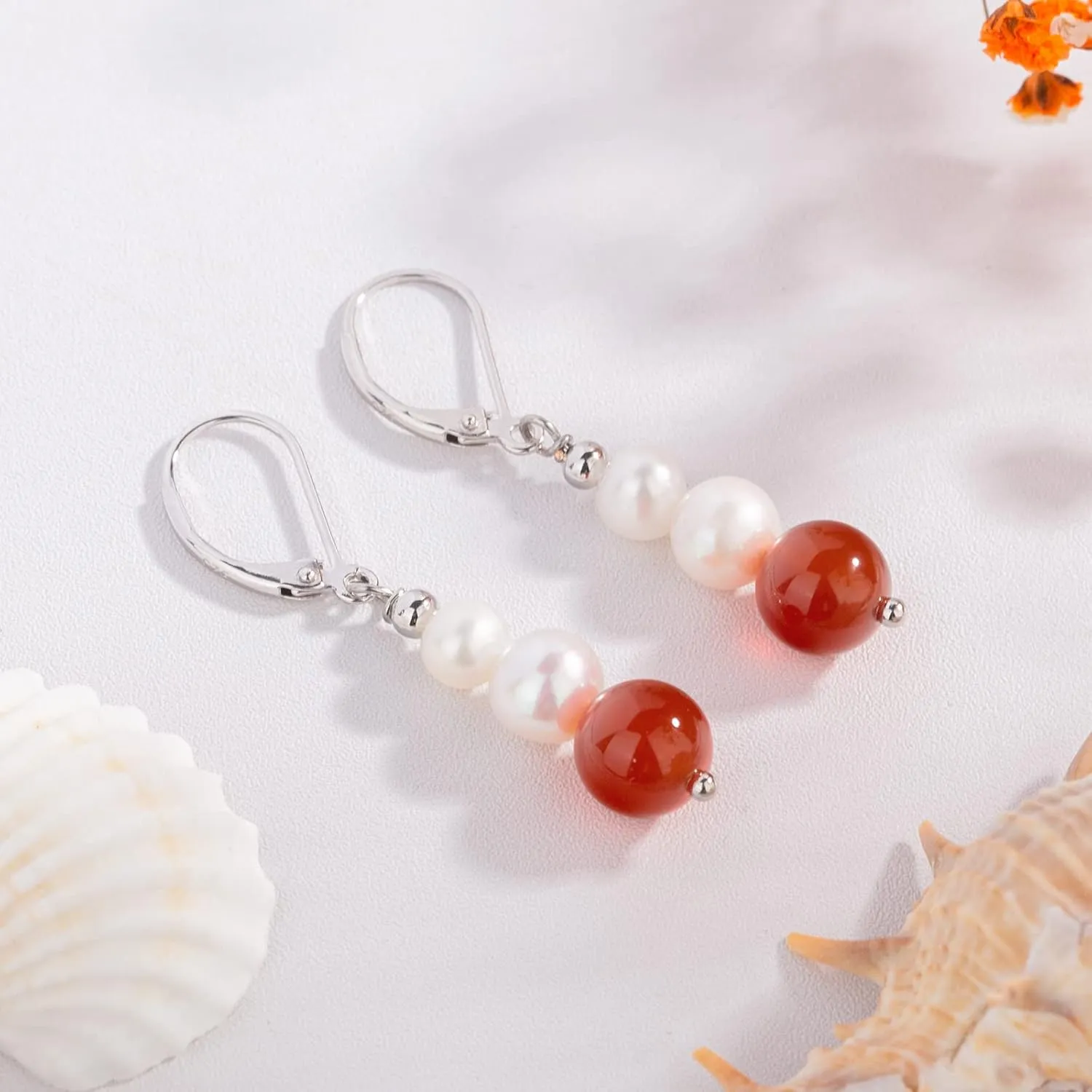Sterling Silver Freshwater Cultured Pearl Drop Earrings Size 4-8mm Dangle Leverback Earring for Women