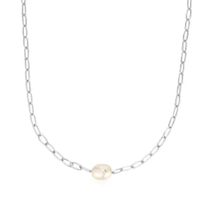 Sterling Silver Freshwater Pearl Solitaire Sparkle Necklace
