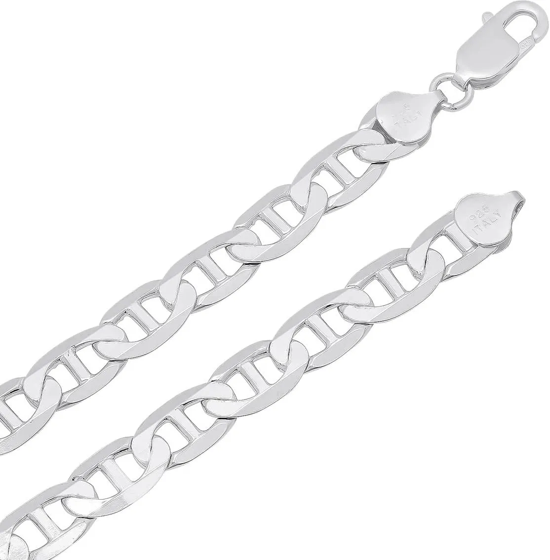 Sterling Silver Mariner Link Bracelet - 5.5MM, 6.5MM, 8MM, 9MM, 10.5MM, 12MM Thick Silver Link Bracelet for Men