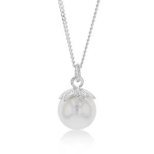 Sterling Silver Single Pearl Pendant On 45cm Chain