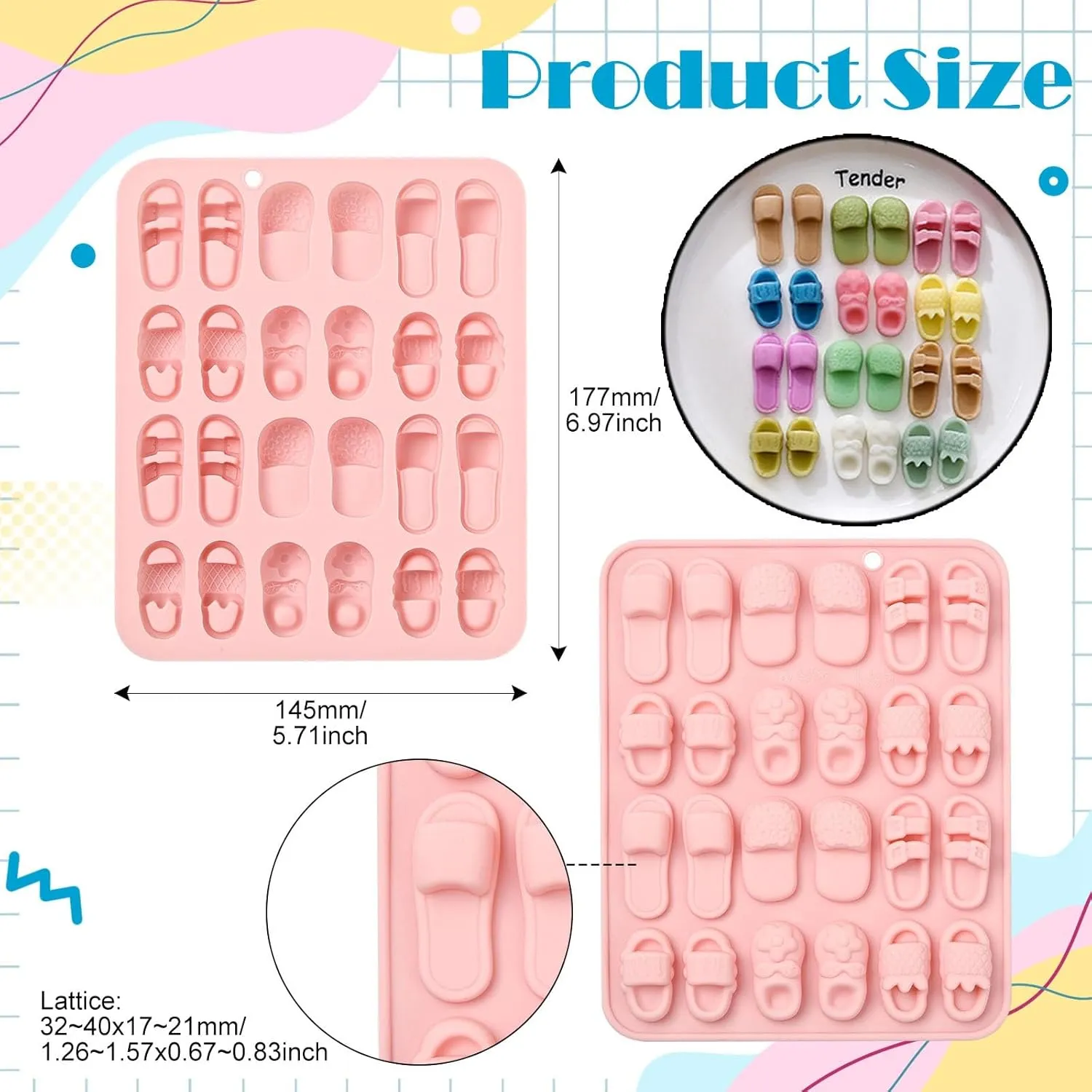 Stiesy 2 Pcs 24-Cavity Shoes Silicone Molds Slippers Shape Fondant Cake Mold for DIY Chocolate Candy Baking Soap Pudding Creative Dessert Snacks Craft