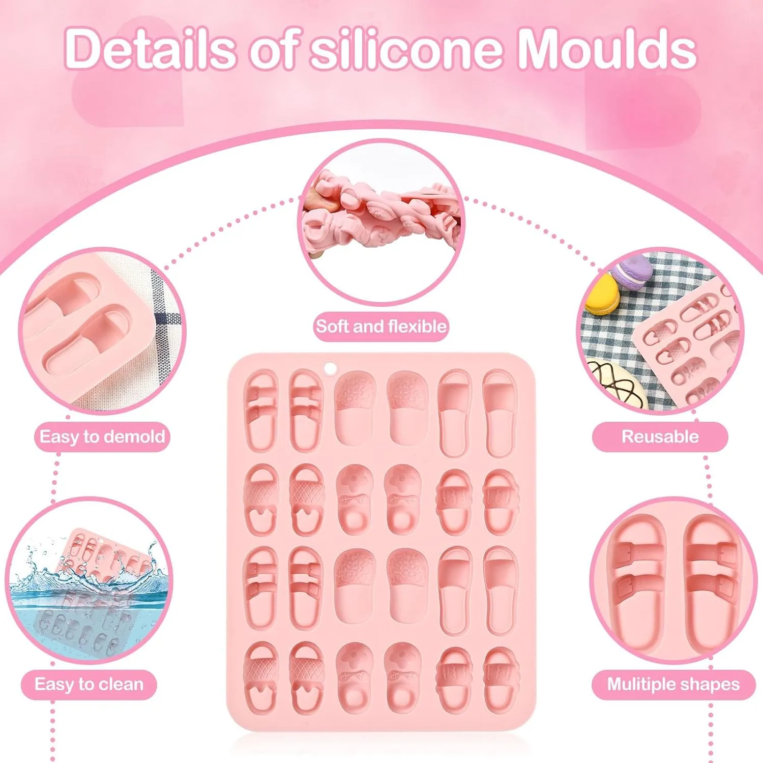 Stiesy 2 Pcs 24-Cavity Shoes Silicone Molds Slippers Shape Fondant Cake Mold for DIY Chocolate Candy Baking Soap Pudding Creative Dessert Snacks Craft