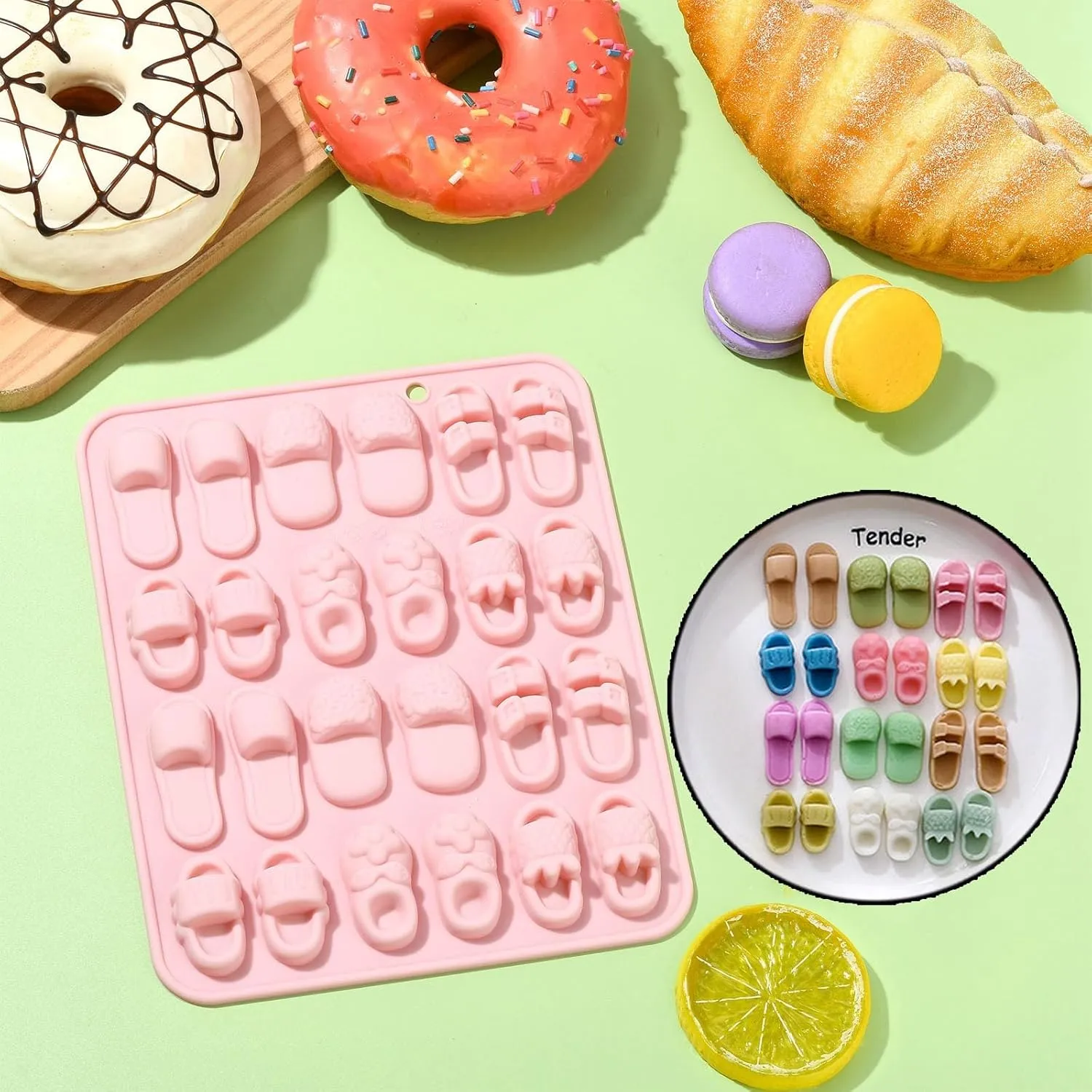 Stiesy 2 Pcs 24-Cavity Shoes Silicone Molds Slippers Shape Fondant Cake Mold for DIY Chocolate Candy Baking Soap Pudding Creative Dessert Snacks Craft