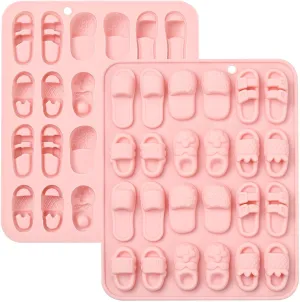 Stiesy 2 Pcs 24-Cavity Shoes Silicone Molds Slippers Shape Fondant Cake Mold for DIY Chocolate Candy Baking Soap Pudding Creative Dessert Snacks Craft