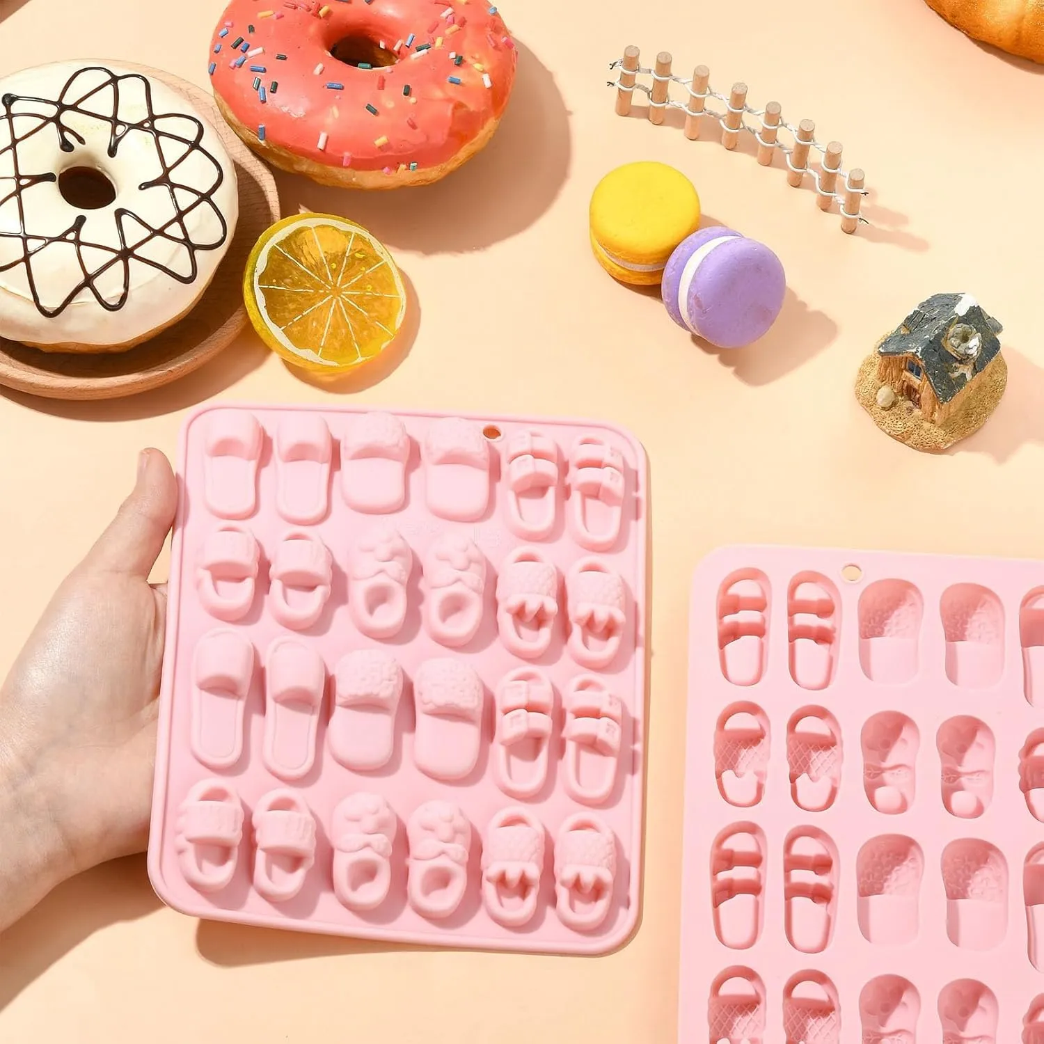 Stiesy 2 Pcs 24-Cavity Shoes Silicone Molds Slippers Shape Fondant Cake Mold for DIY Chocolate Candy Baking Soap Pudding Creative Dessert Snacks Craft