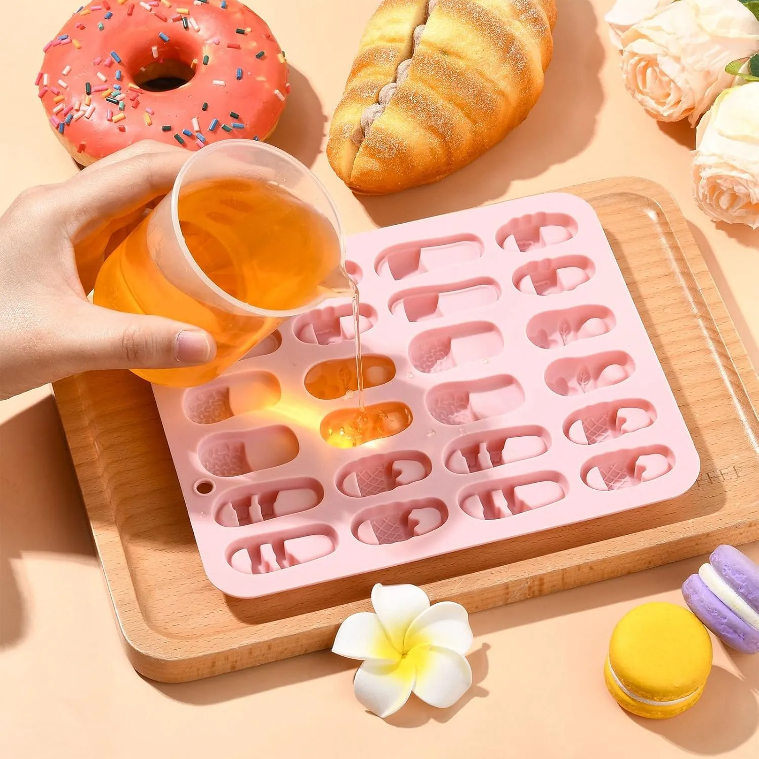 Stiesy 2 Pcs 24-Cavity Shoes Silicone Molds Slippers Shape Fondant Cake Mold for DIY Chocolate Candy Baking Soap Pudding Creative Dessert Snacks Craft