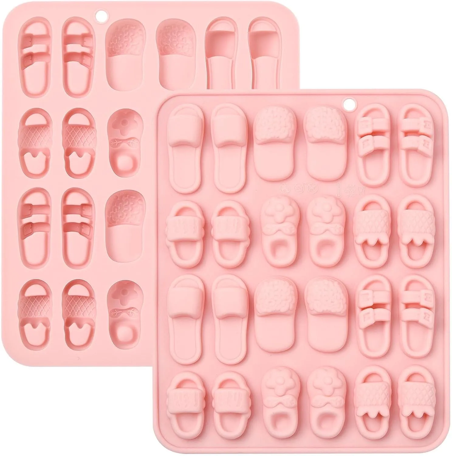 Stiesy 2 Pcs 24-Cavity Shoes Silicone Molds Slippers Shape Fondant Cake Mold for DIY Chocolate Candy Baking Soap Pudding Creative Dessert Snacks Craft