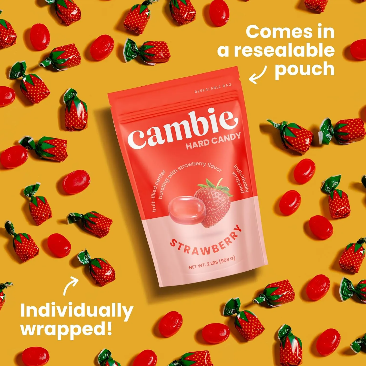 Strawberry Candy Bon Bons by Cambie | 2 lbs of Strawberry Filled Hard Candy | Individually Wrapped Bon Bons | Deliciously Sweet Candy from Argentina (2 lb)