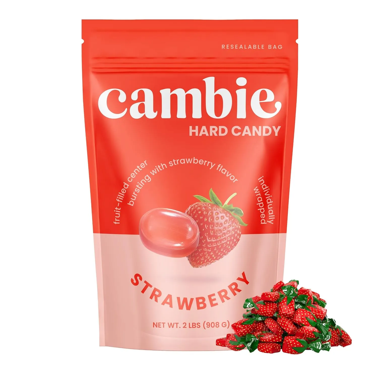 Strawberry Candy Bon Bons by Cambie | 2 lbs of Strawberry Filled Hard Candy | Individually Wrapped Bon Bons | Deliciously Sweet Candy from Argentina (2 lb)