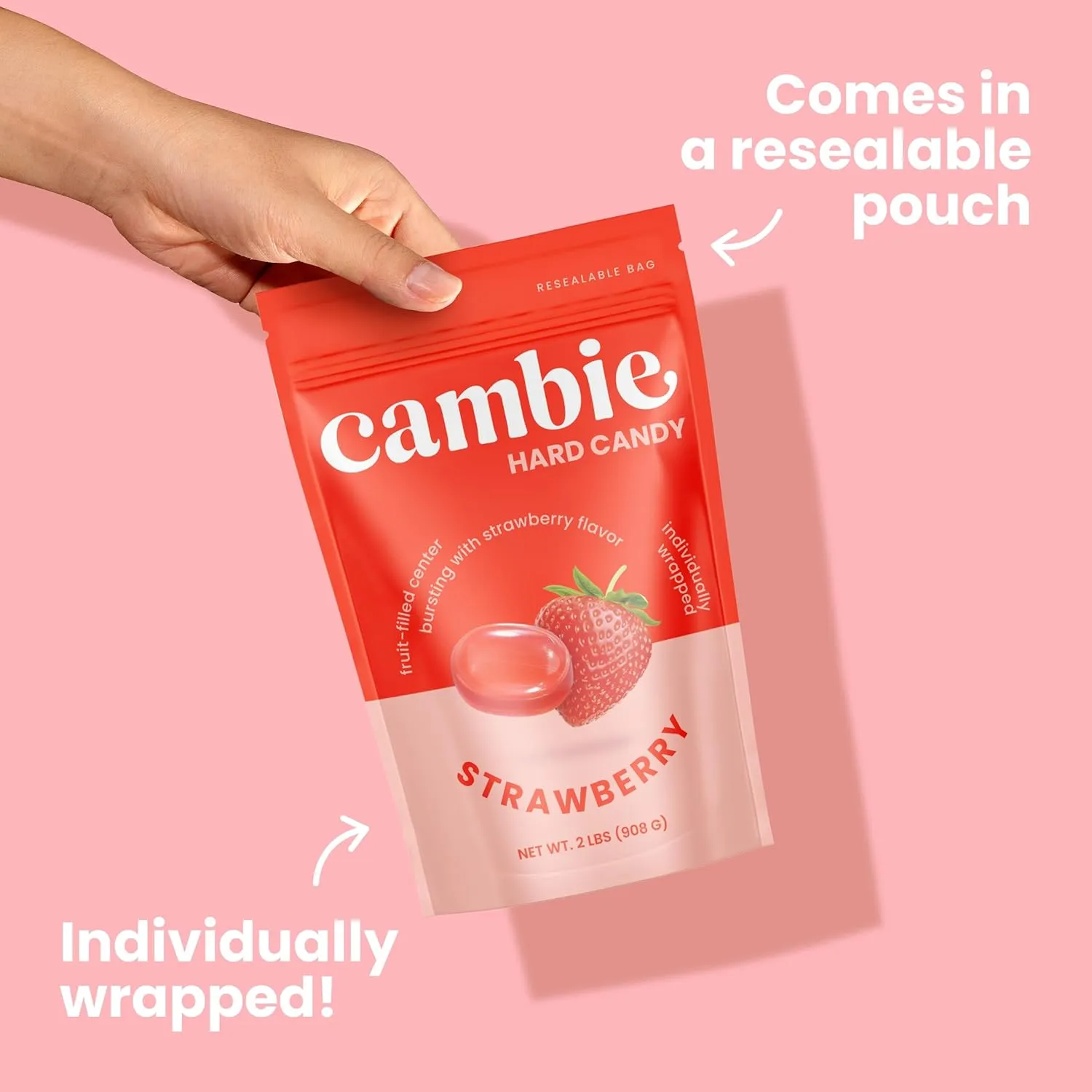 Strawberry Candy Bon Bons by Cambie | 2 lbs of Strawberry Filled Hard Candy | Individually Wrapped Bon Bons | Deliciously Sweet Candy from Argentina (2 lb)