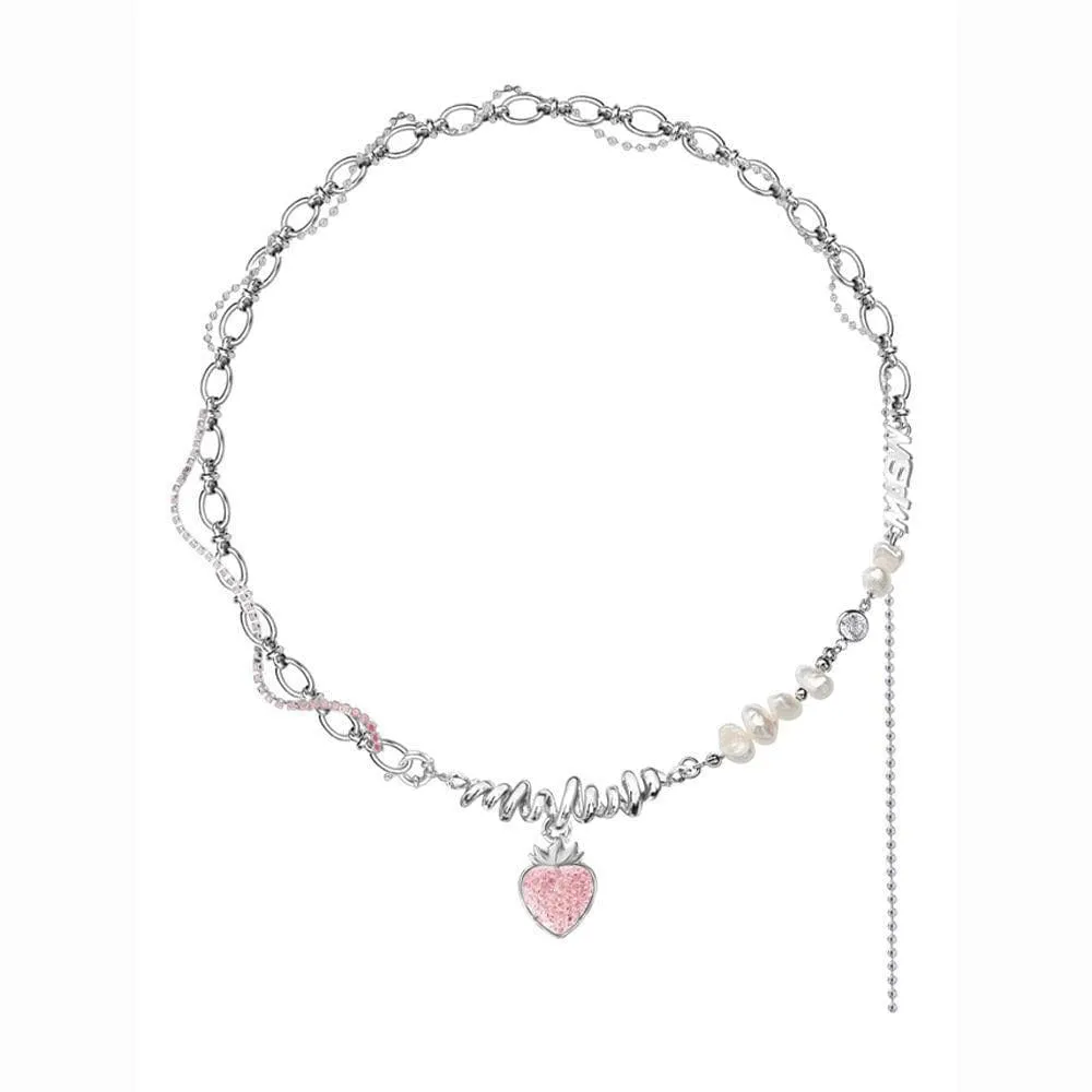 Strawberry Pendant Pearl Chain Choker Necklace