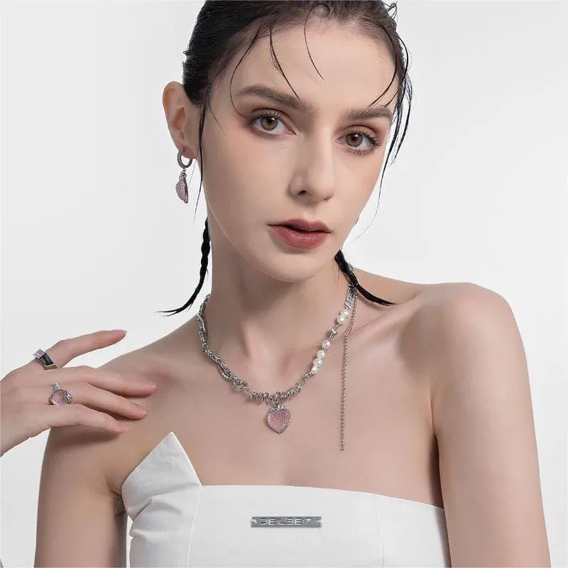 Strawberry Pendant Pearl Chain Choker Necklace