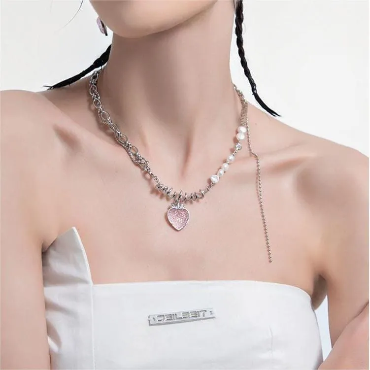 Strawberry Pendant Pearl Chain Choker Necklace