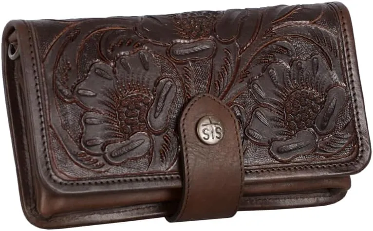STS Ranchwear Womens Westward Crossbody Chocolate Leather Zip Around Wallet