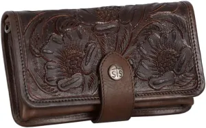 STS Ranchwear Womens Westward Crossbody Chocolate Leather Zip Around Wallet