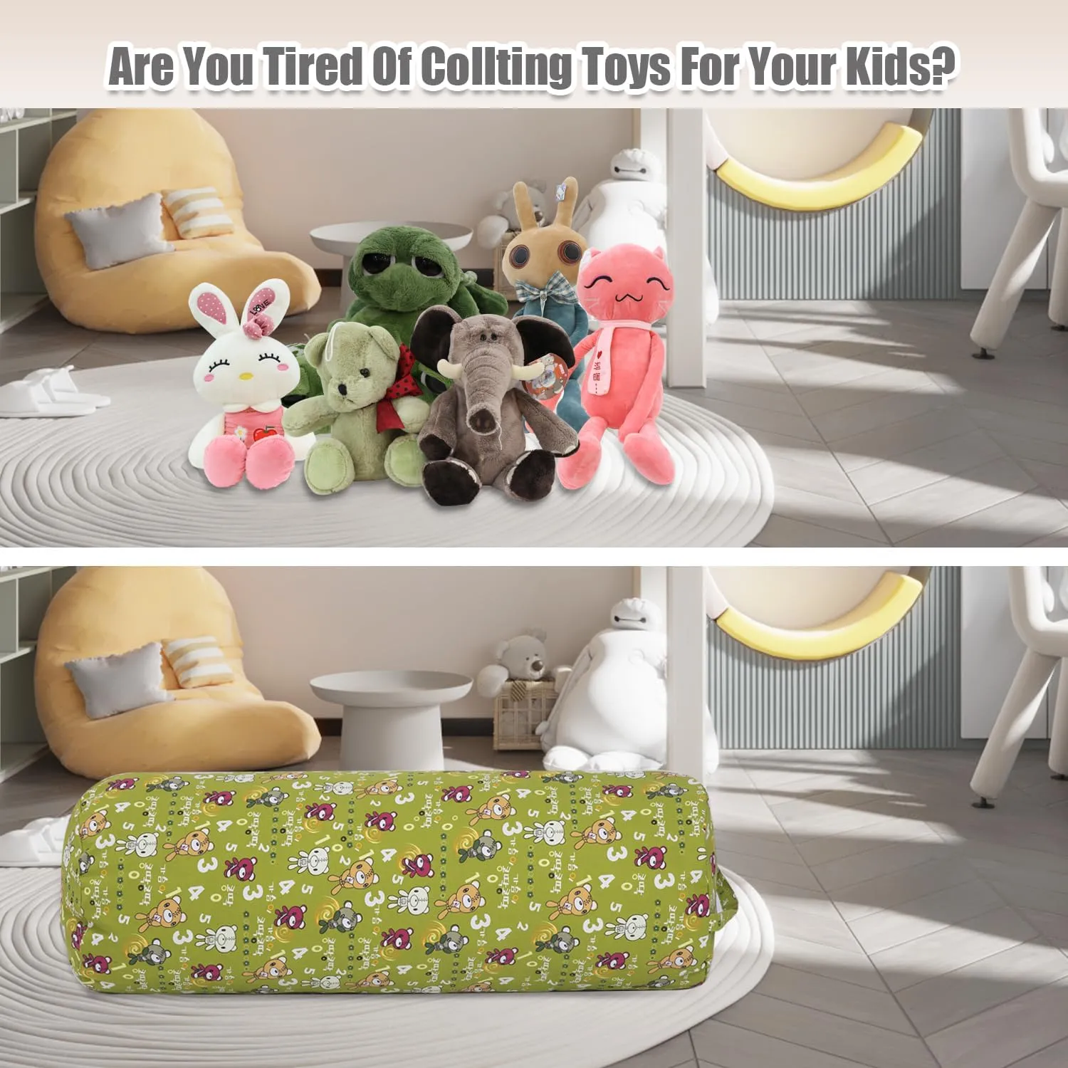 Stuffed Animal Storage Bean Bag Chair Cover (No Filler), Cylinder Plush Toy Storage Stuff and Sit Seat for Kids Boys and Girls, Canvas Large Soft Sit & Play Sofa with YKK Zipper