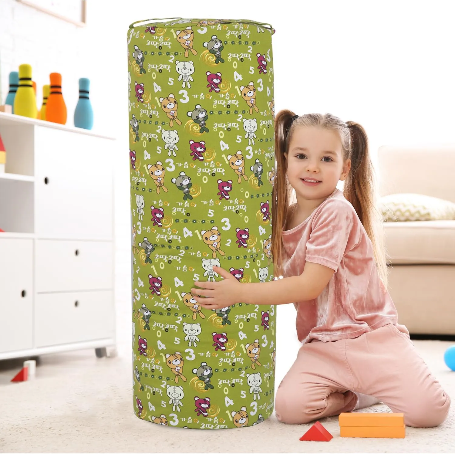 Stuffed Animal Storage Bean Bag Chair Cover (No Filler), Cylinder Plush Toy Storage Stuff and Sit Seat for Kids Boys and Girls, Canvas Large Soft Sit & Play Sofa with YKK Zipper