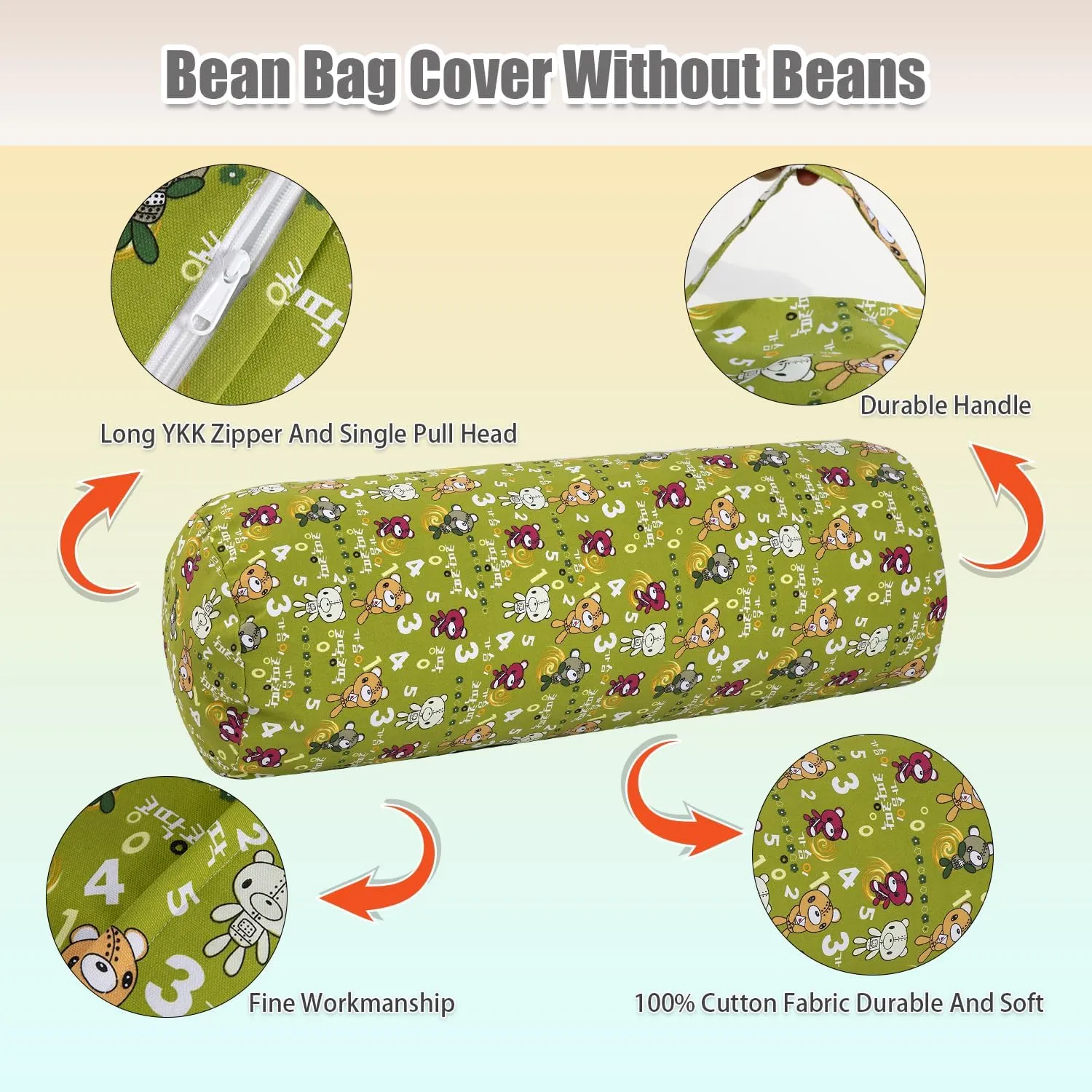 Stuffed Animal Storage Bean Bag Chair Cover (No Filler), Cylinder Plush Toy Storage Stuff and Sit Seat for Kids Boys and Girls, Canvas Large Soft Sit & Play Sofa with YKK Zipper