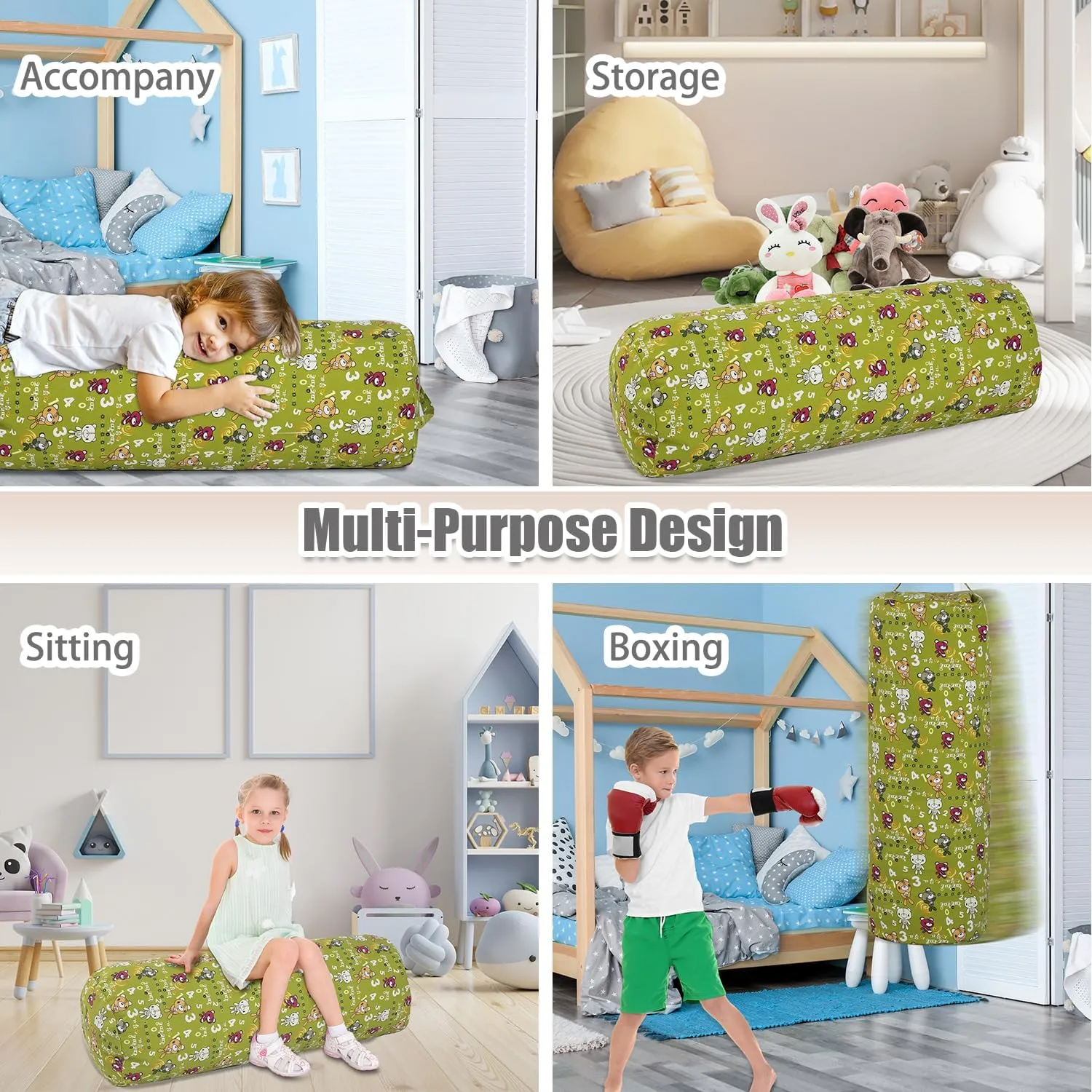 Stuffed Animal Storage Bean Bag Chair Cover (No Filler), Cylinder Plush Toy Storage Stuff and Sit Seat for Kids Boys and Girls, Canvas Large Soft Sit & Play Sofa with YKK Zipper
