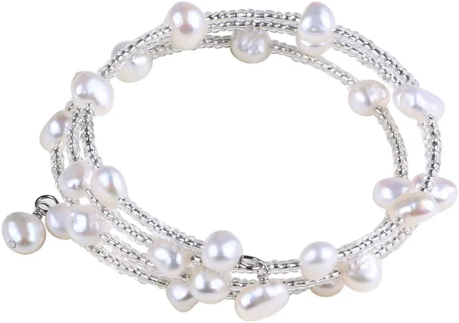 Stunning Freshwater Cultured Pearl & Sterling Silver Wrap Bracelet- 925