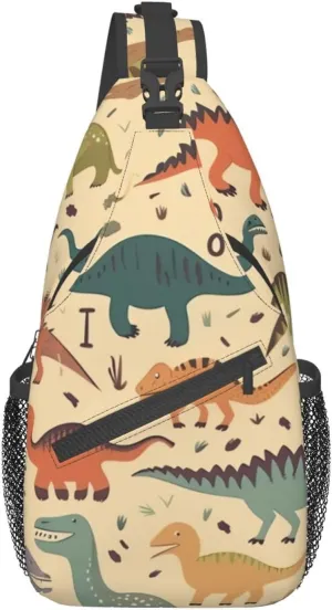 Stylish Learning Alphabets With Dinosaurs Sling Bag Crossbody Shoulder Backpack Casual Chest Bag Sport Travel Hiking Daypack For Women Men