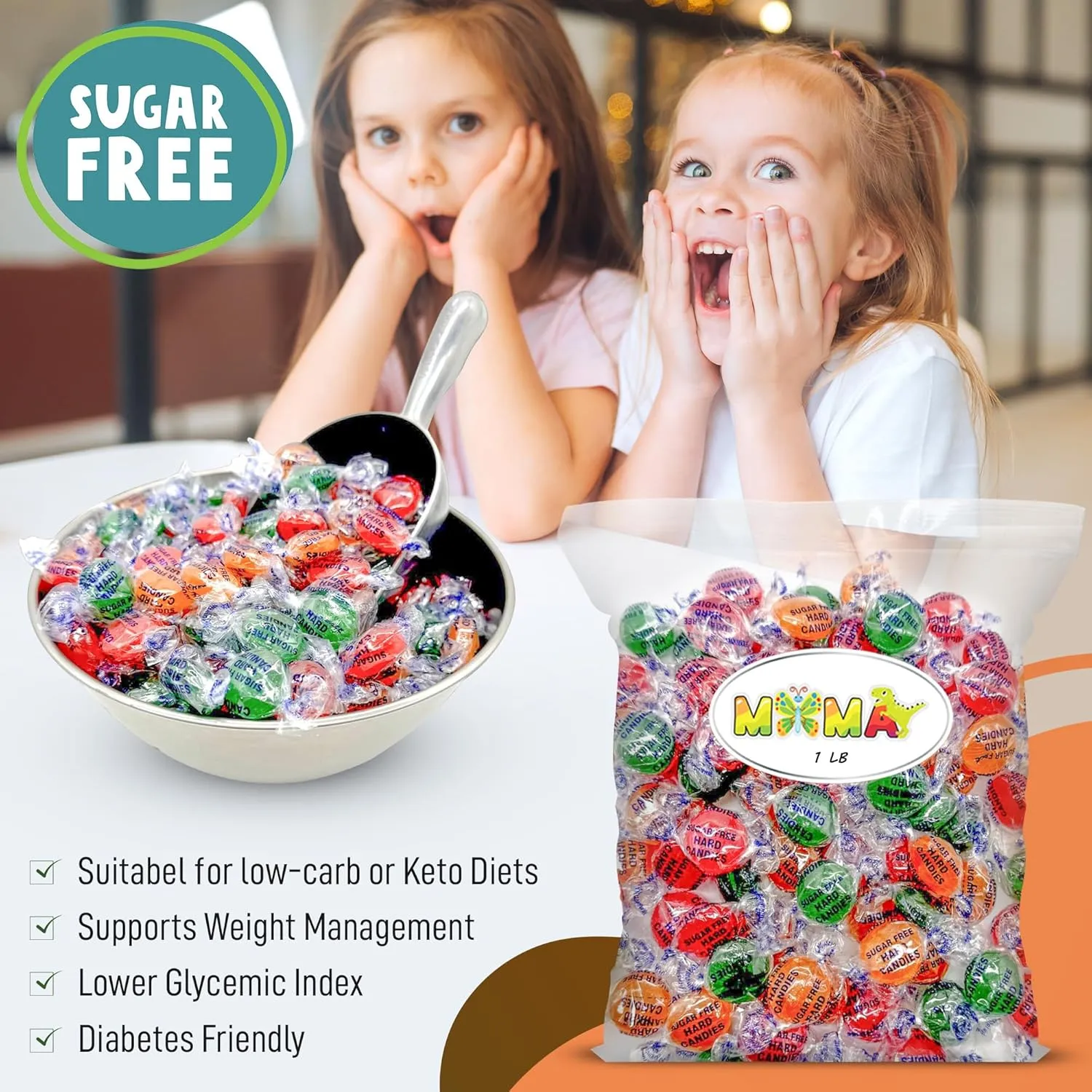 Sugar Free Assorted Fruit Flavors Hard Candy Variety Pack - 1lb Bag of Mima's Memorial Day Mega Sale Hard Treats Individually Wrapped - Delicious Fruit Flavors Bulk Candy
