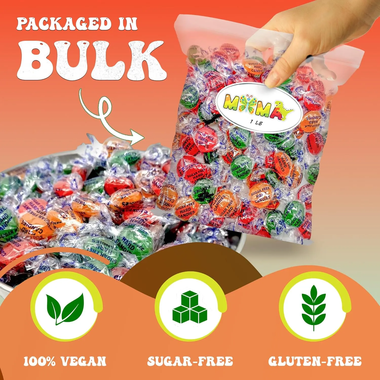 Sugar Free Assorted Fruit Flavors Hard Candy Variety Pack - 1lb Bag of Mima's Memorial Day Mega Sale Hard Treats Individually Wrapped - Delicious Fruit Flavors Bulk Candy
