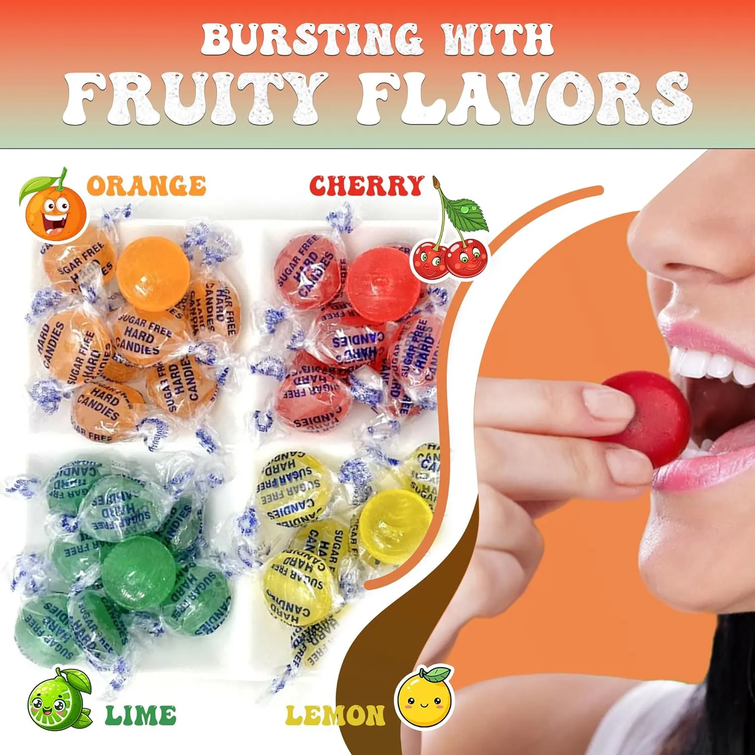 Sugar Free Assorted Fruit Flavors Hard Candy Variety Pack - 1lb Bag of Mima's Memorial Day Mega Sale Hard Treats Individually Wrapped - Delicious Fruit Flavors Bulk Candy