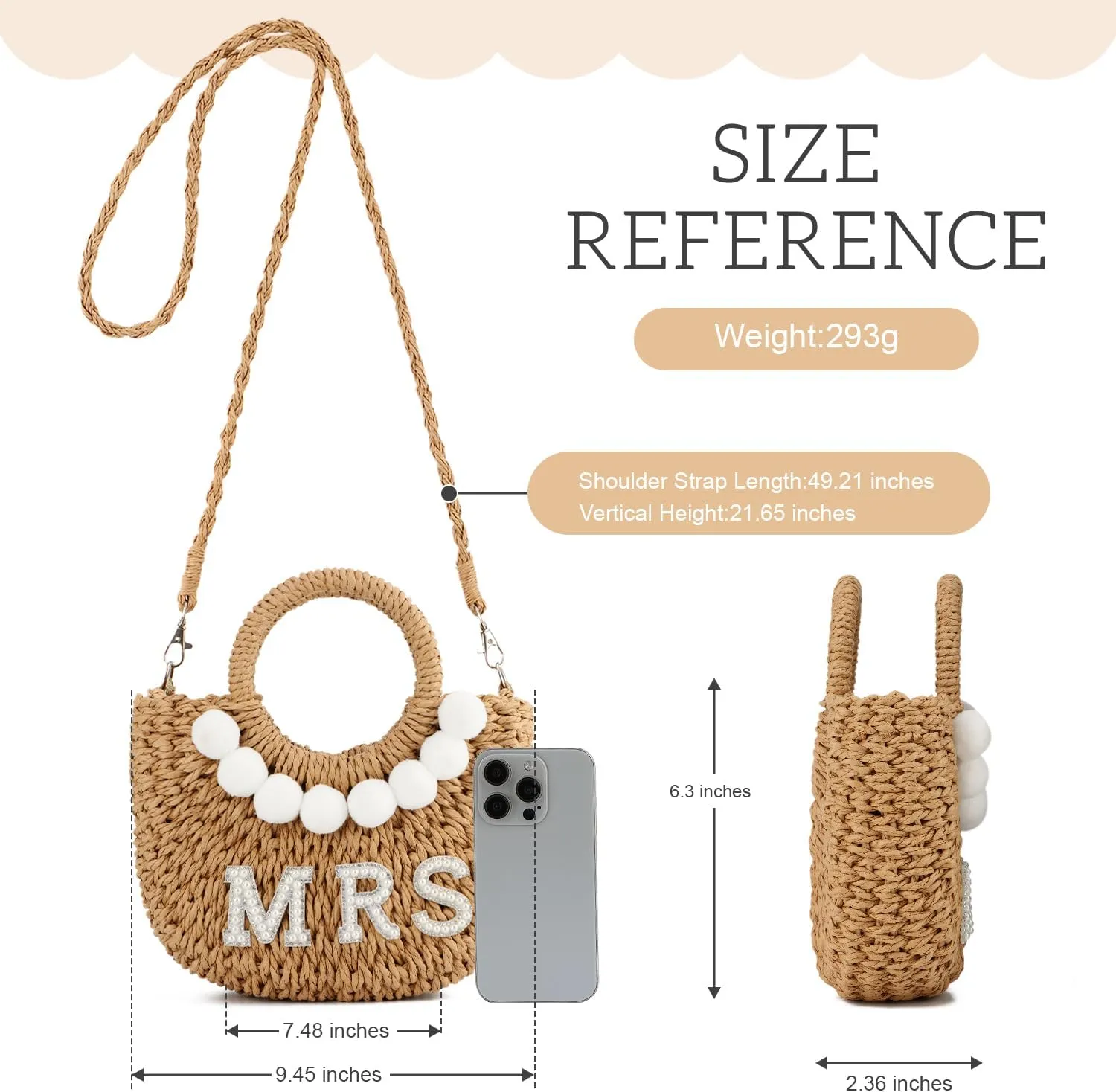 SUKUTU Women Bride Straw Tote Bag Handwoven Bag Rhinestone Letter Plush Ball Wedding Summer Beach Vacation Bridal Shower Gift