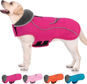 SUNFURA Dog Coat, Reflective Dog Jacket Dog Winter Coat for Cold Weather, Turtleneck Dog Snow Jacket Warm Fleece Sweater for Large Dogs, Windproof Dog Puffer Jacket with Pocket, Hot Pink L
