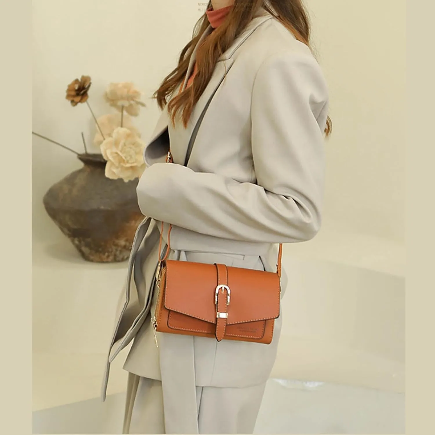 Sursee Small Crossbody Bag for Women PU Leather Shoulder Handbags Cute Wallet Purse with Credit Card Slots