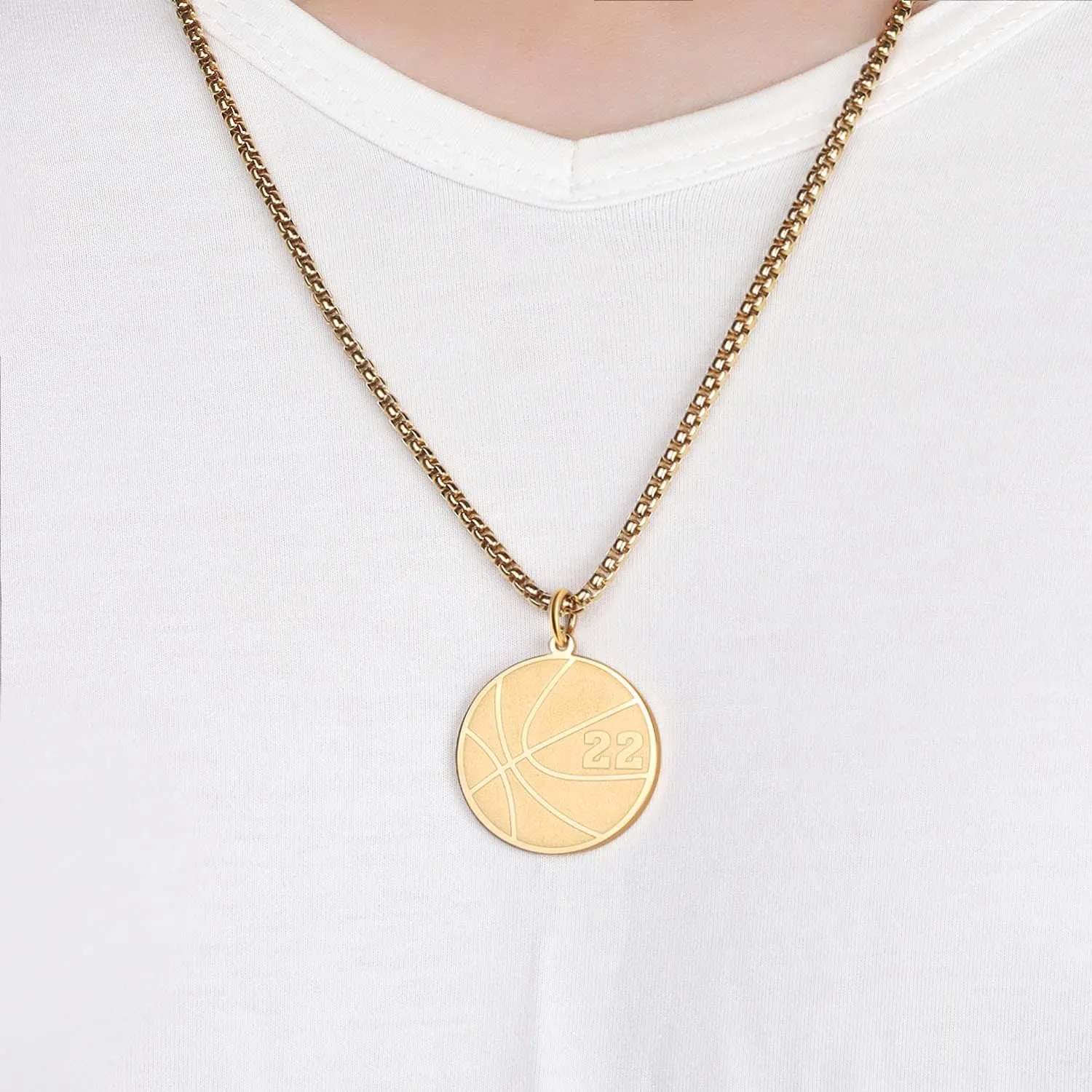 Susook Basketball Number Necklace for Boys Gold Stainless Steel Basketball Pendant Sport Jewelry Gifts for Men