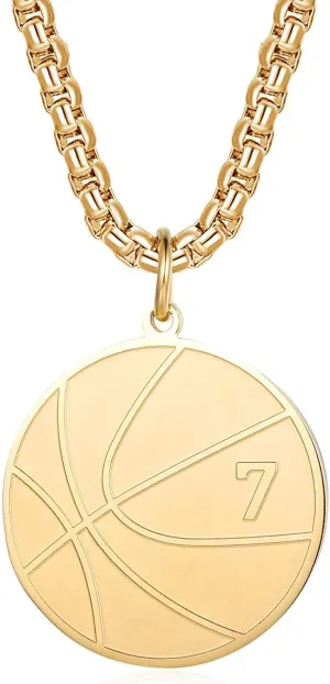 Susook Basketball Number Necklace for Boys Gold Stainless Steel Basketball Pendant Sport Jewelry Gifts for Men