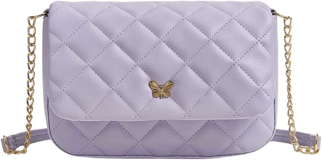SweatyRocks Girl's PU Leather Chain Strap Crossbody Bag Metal Decor Flap Wallet Mini Square Bag Purple One-Size
