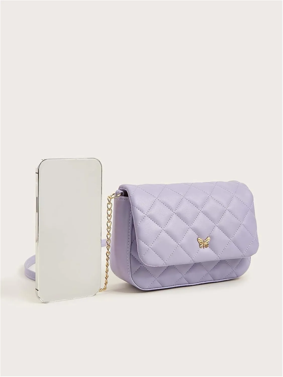 SweatyRocks Girl's PU Leather Chain Strap Crossbody Bag Metal Decor Flap Wallet Mini Square Bag Purple One-Size