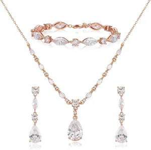 SWEETV Bridal Jewelry Set for Wedding, Cubic Zirconia Necklace Dangle Drop Earrings Bracelet Set, Teardrop Marquise Brides Bridesmaids Wedding Prom Anniversary Jewelry Gifts for Women
